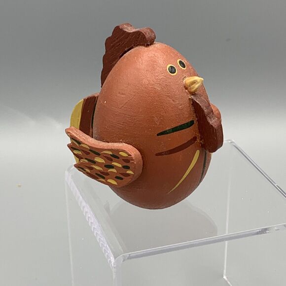 Vtg Folk Art Hand Painted Wood Chicken Rooster Figurine Signed JT '95 Farmcore - Picture 4 of 9